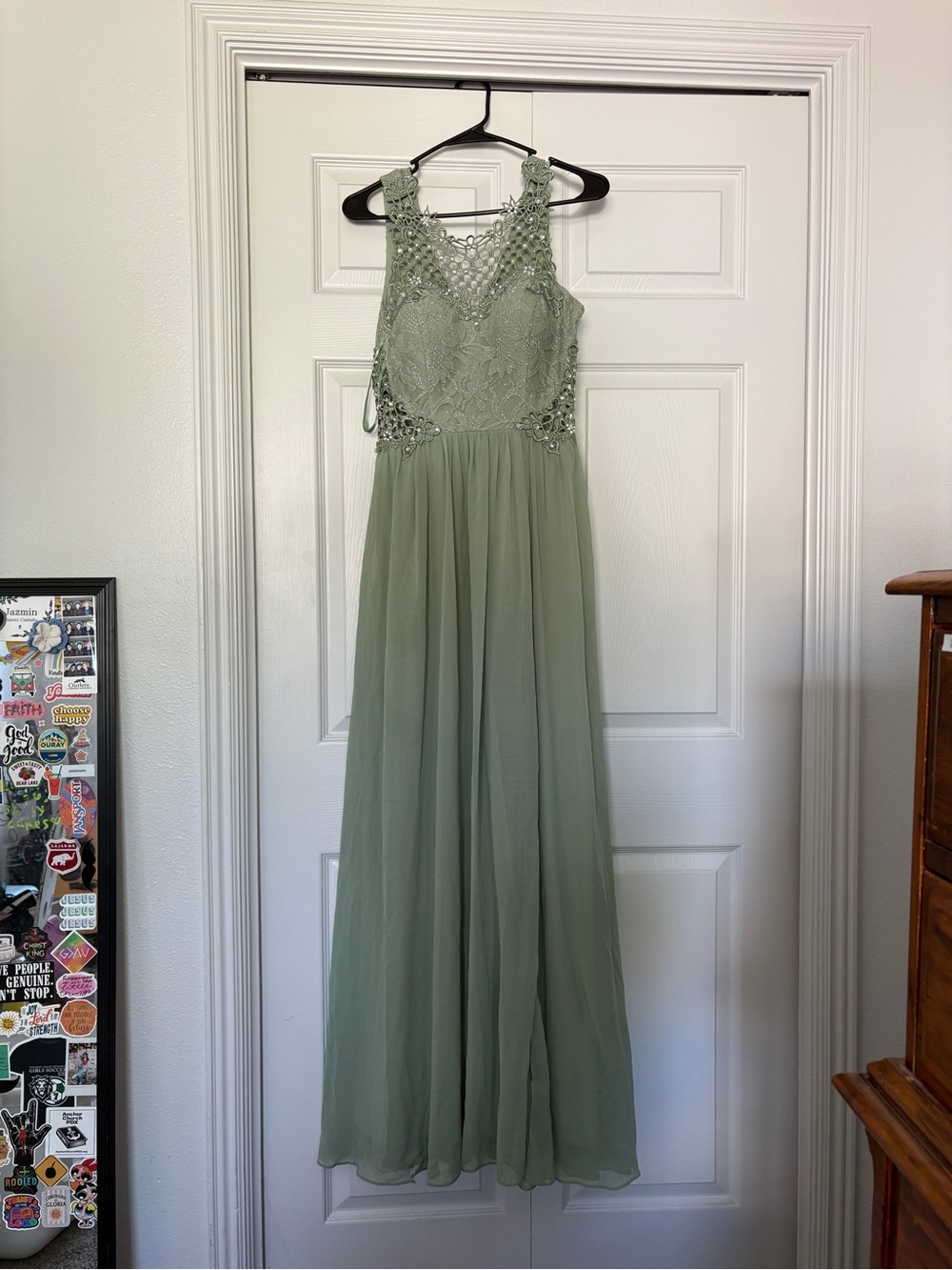 City Triangles Sage Green Beaded Maxi Dress